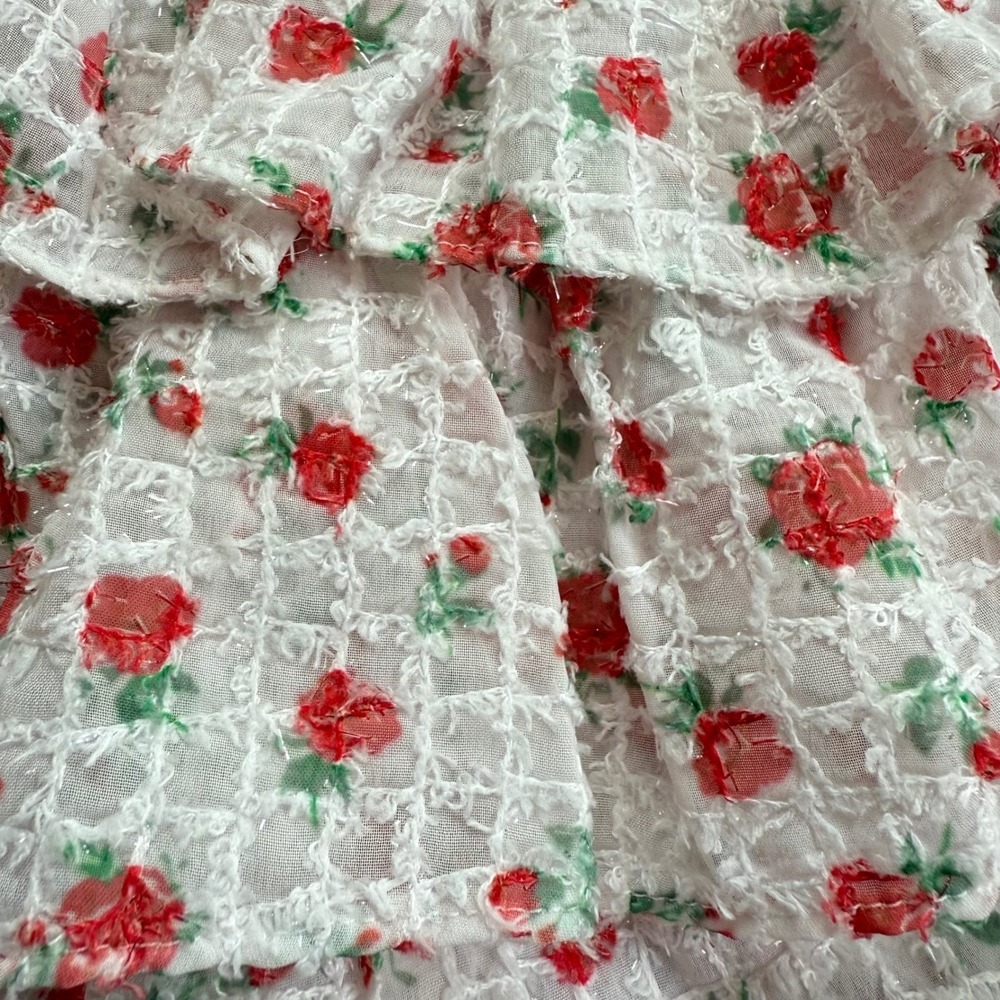 For Love & Lemons Floral Ruffle Crop Top and Shorts Set White Red Small NEW - Picture 9 of 13